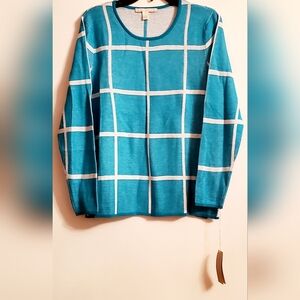Belford Teal Grid Pattern Women's Cotton Sweater